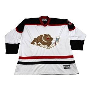 Wicked Hockey Jersey Mens 2XL White Bulldog Dog Graphic Long Sleeve Embroidered